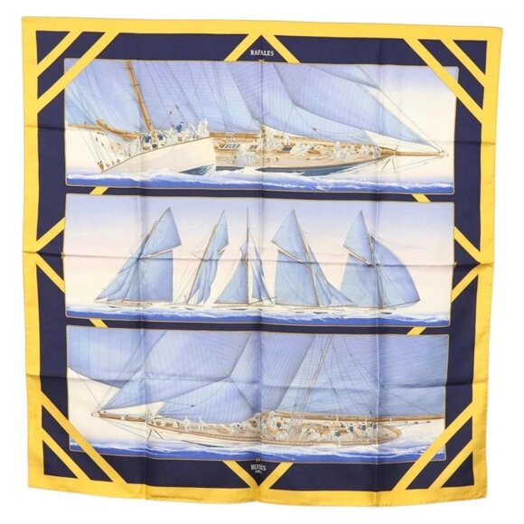 HERMES Carre 90 Scarf ""RAFALES"" Silk Blue Auth - Picture 1 of 14